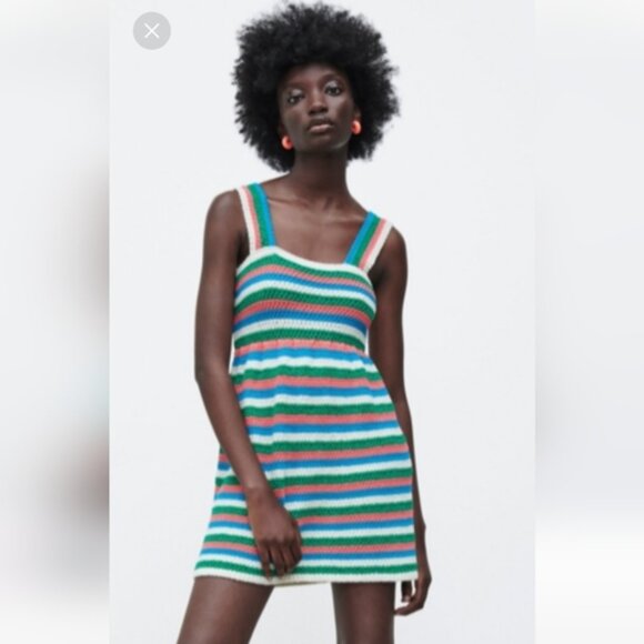 Zara Striped Mini Flare Knit Dress - Picture 1 of 7